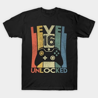 Level 16 Unlocked  Video Gamer 16th Birthday T-Shirt